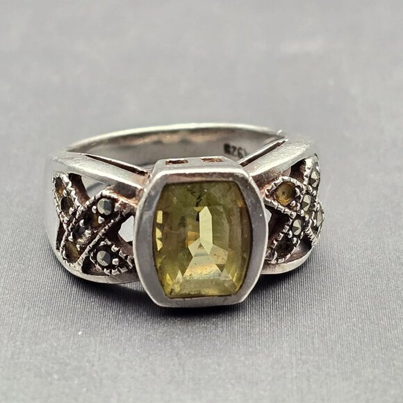 VTG Sterling Silver Citrine & Marcasite Cathedral Ring Size 6.5 Signed “A” 6.67g - Picture 13 of 13